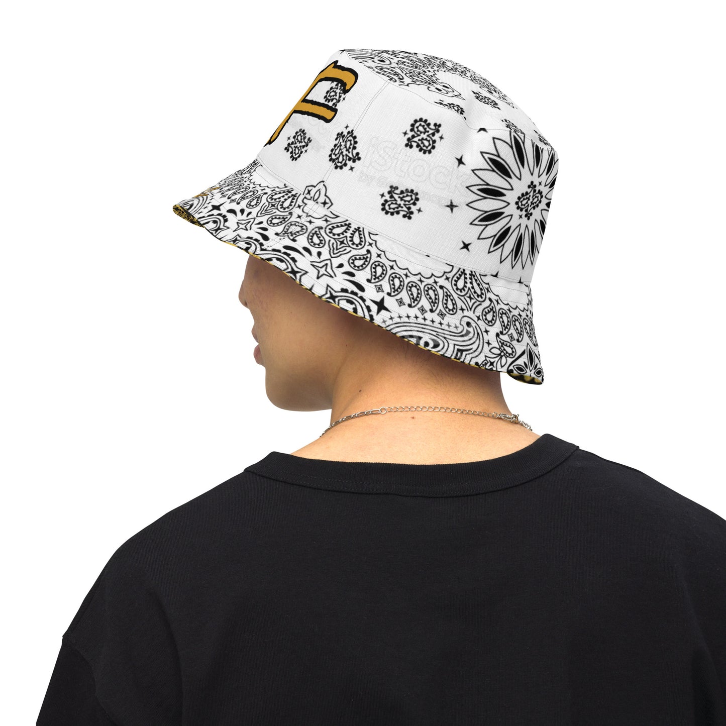 #AF BLACK GOLD WHITE Reversible bucket hat