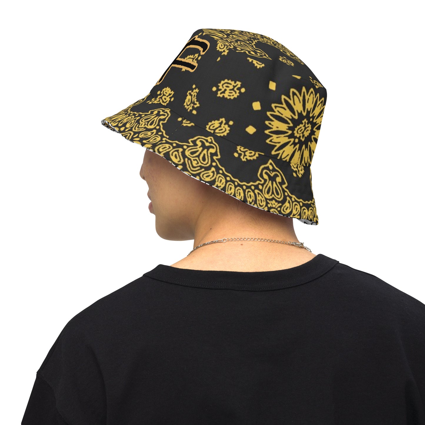 #AF BLACK GOLD WHITE Reversible bucket hat