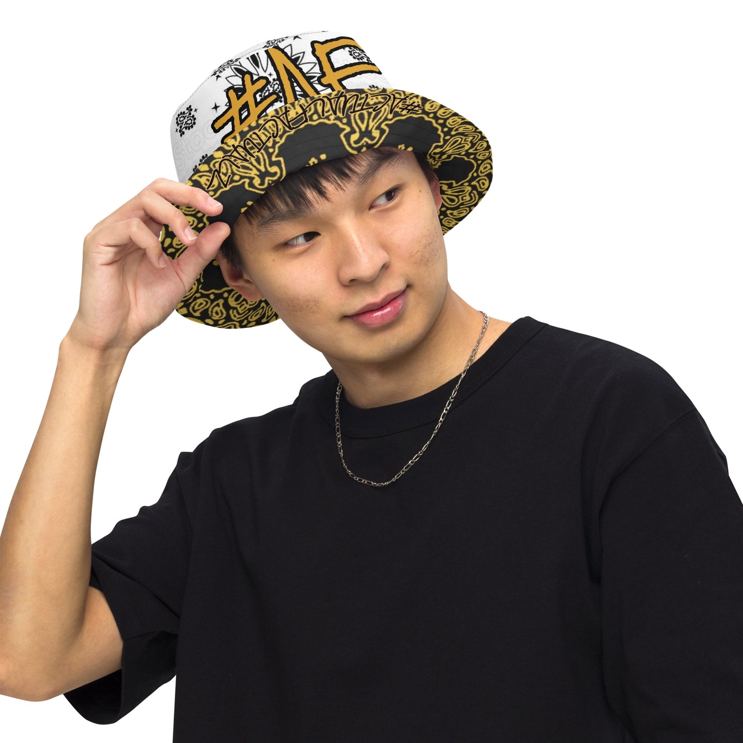 #AF BLACK GOLD WHITE Reversible bucket hat