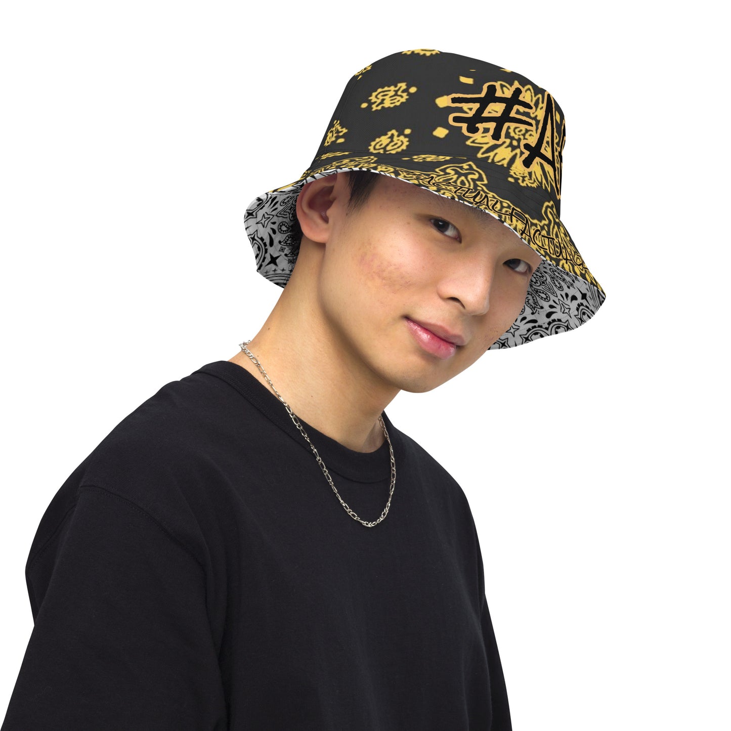 #AF BLACK GOLD WHITE Reversible bucket hat