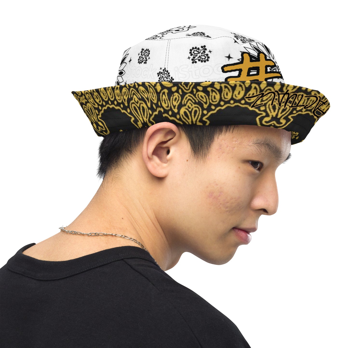 #AF BLACK GOLD WHITE Reversible bucket hat