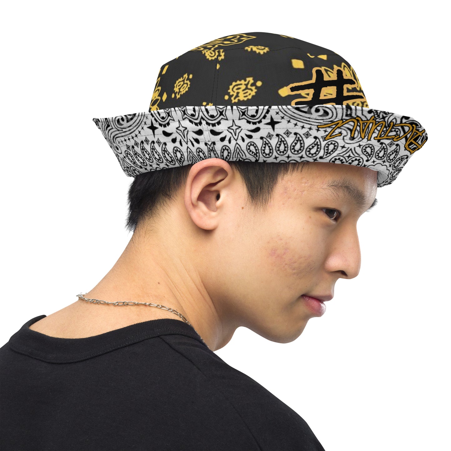 #AF BLACK GOLD WHITE Reversible bucket hat