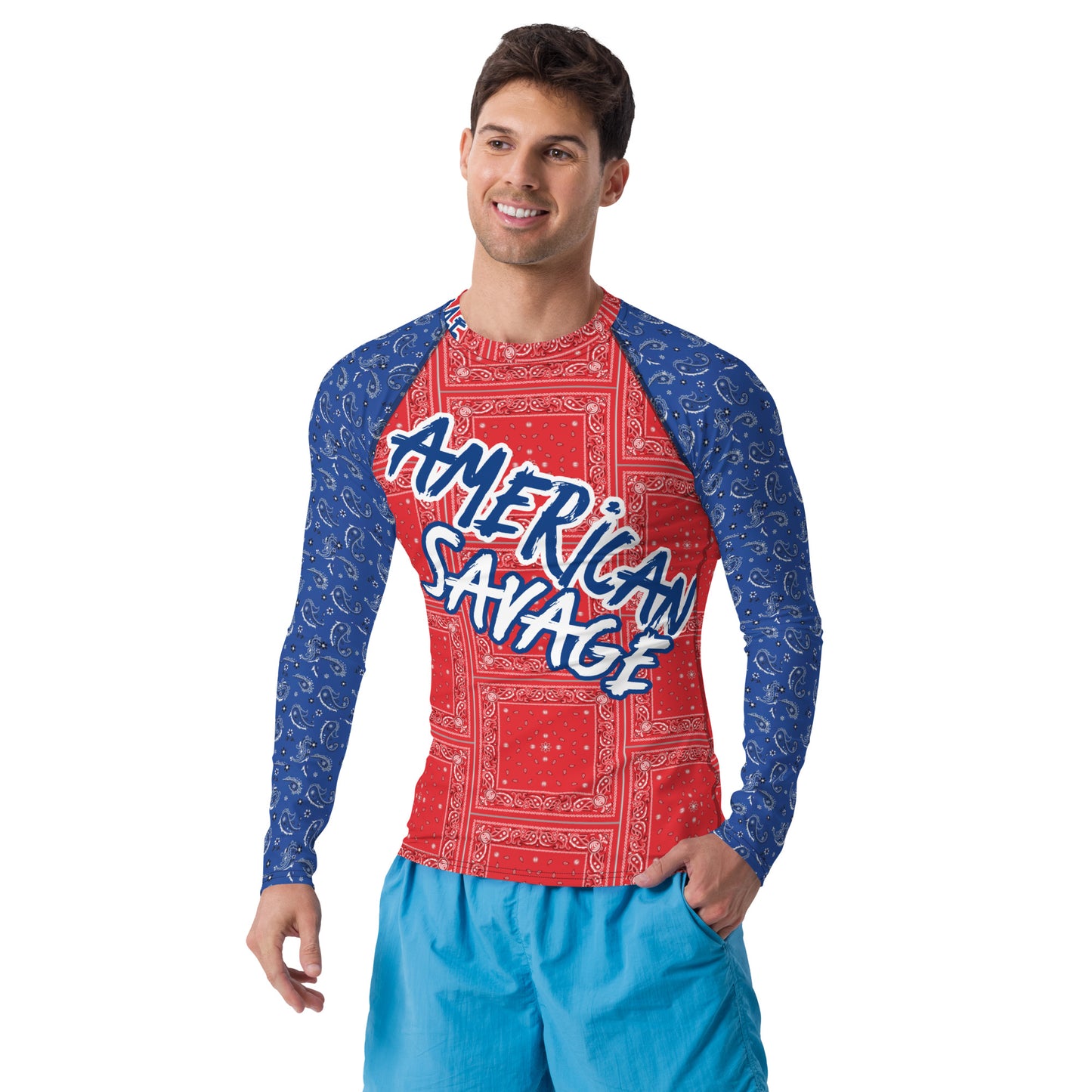 AMERICAN SAVAGE RED WHITE BLUE Men's Rash Guard