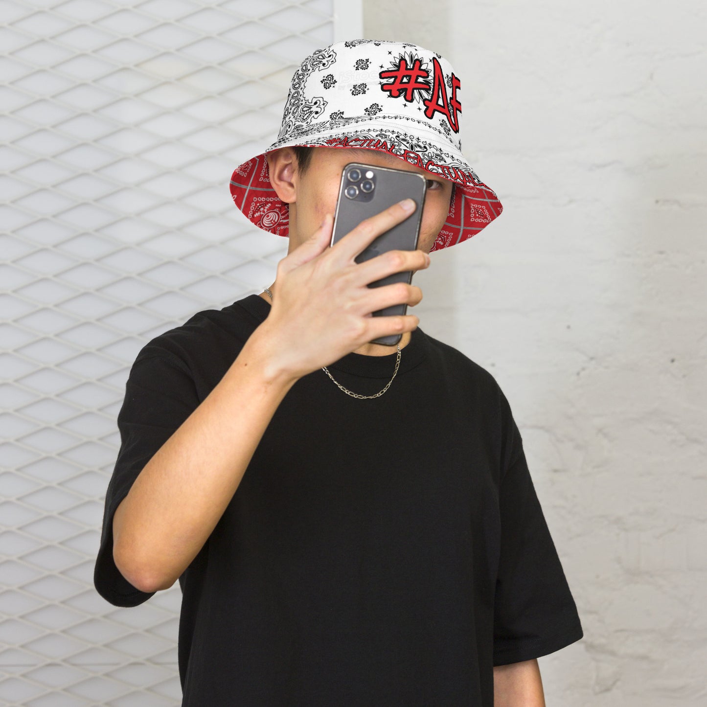 #AF RED WHITE Reversible bucket hat