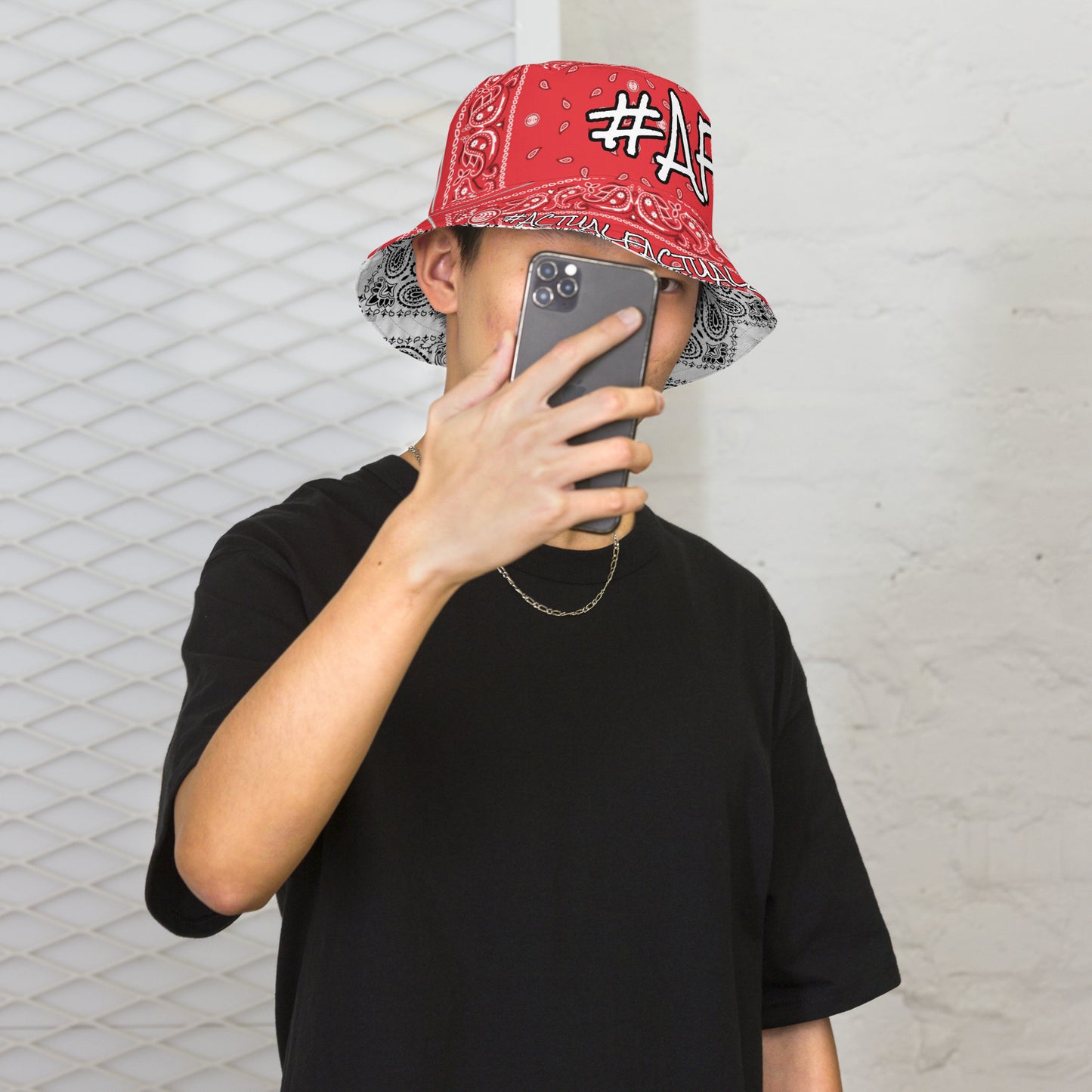 #AF RED WHITE Reversible bucket hat