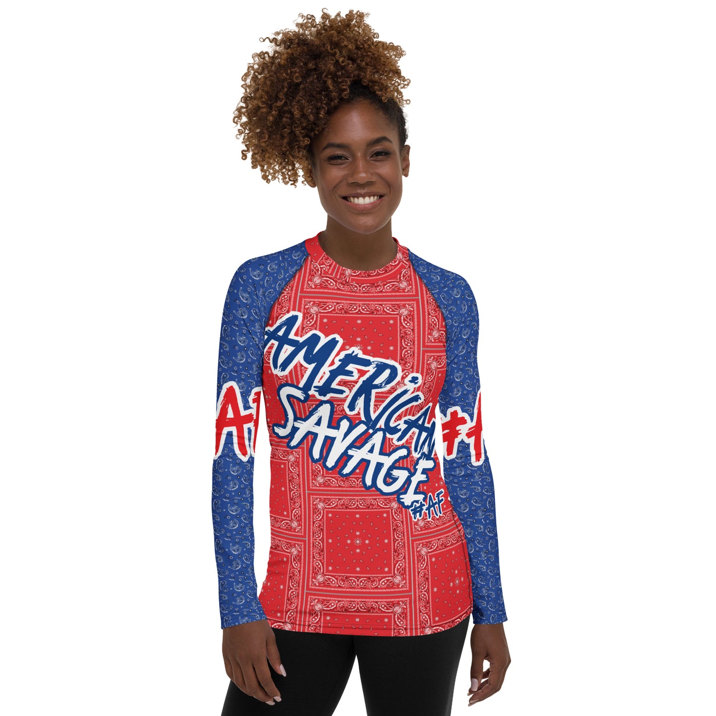 AMERICAN SAVAGE RED WHITE BLUE Women's Rash Guard