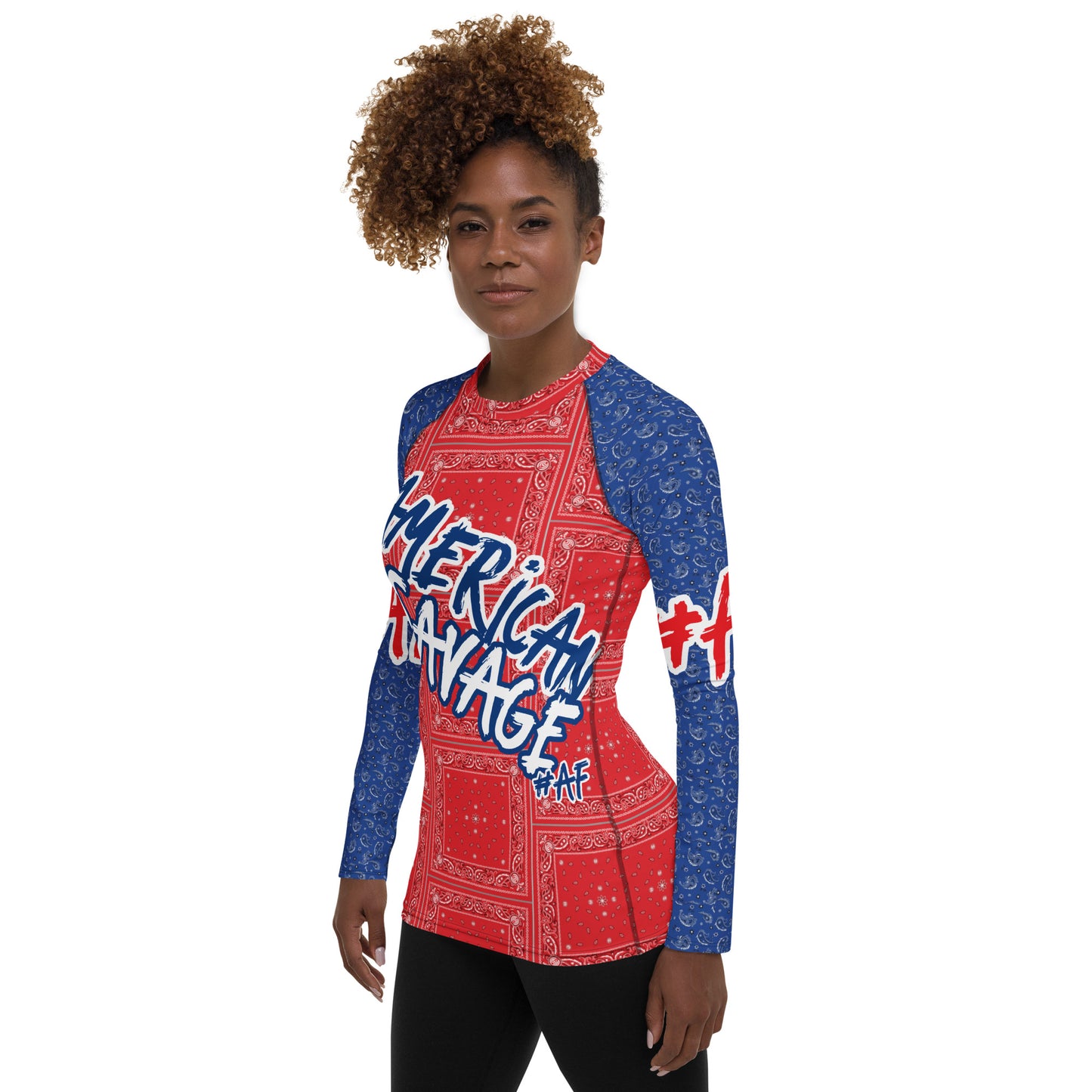 AMERICAN SAVAGE RED WHITE BLUE Women's Rash Guard