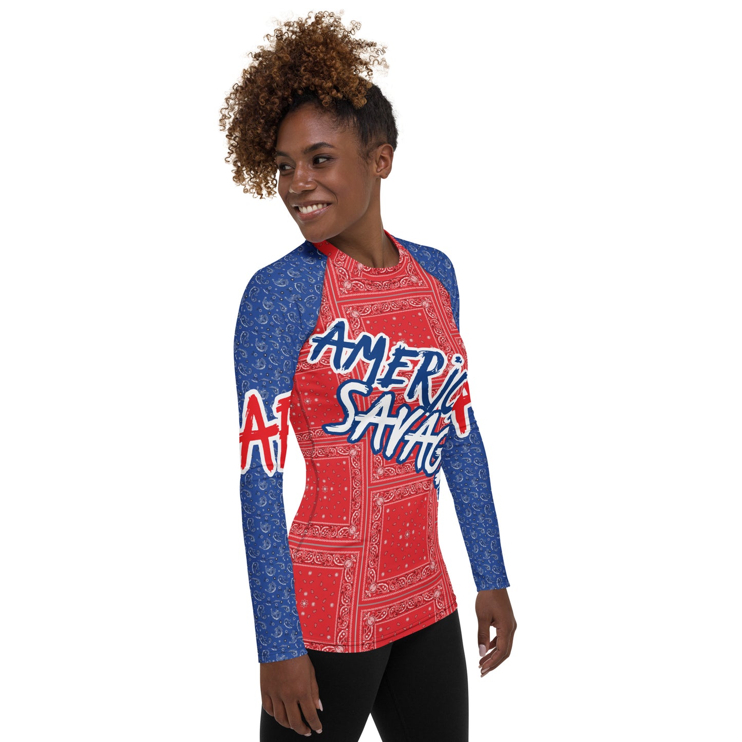 AMERICAN SAVAGE RED WHITE BLUE Women's Rash Guard